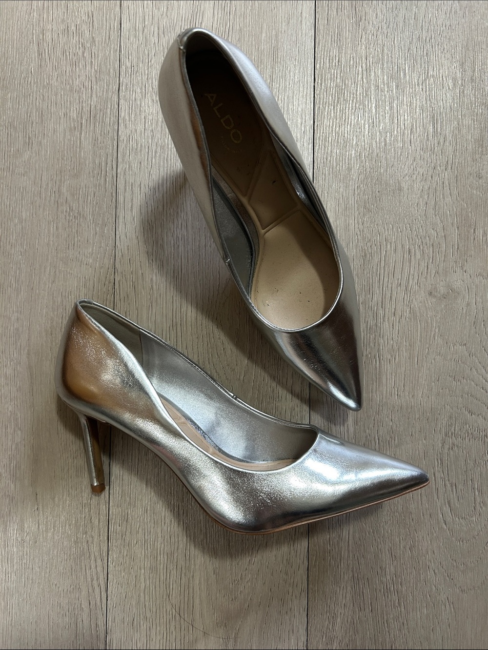 ALDO Metallic Silver Pointed-Toe Stiletto Heels